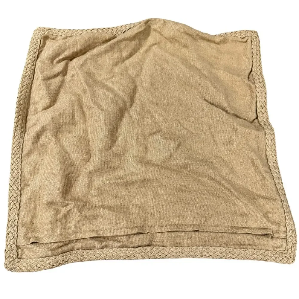 Pottery Barn 100% Linen Accent Pillow Cover Beige Jute Woven Trim 20x20